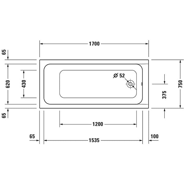DURAVIT - Baignoire droite D-Code 170 x75 cm + Pare bain droit AURYS Mist 1 chromé version droite - large