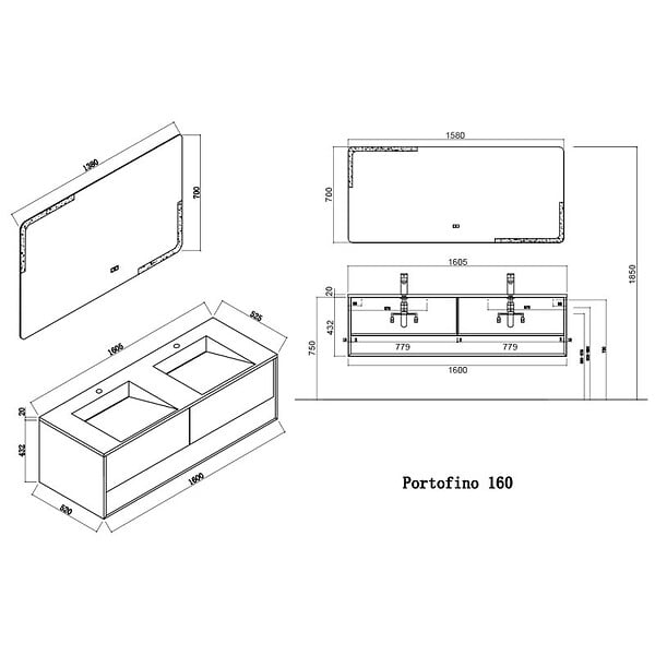 DISTRIBAIN - Meuble de salle de bain Portofino 1600 Scandinave - large