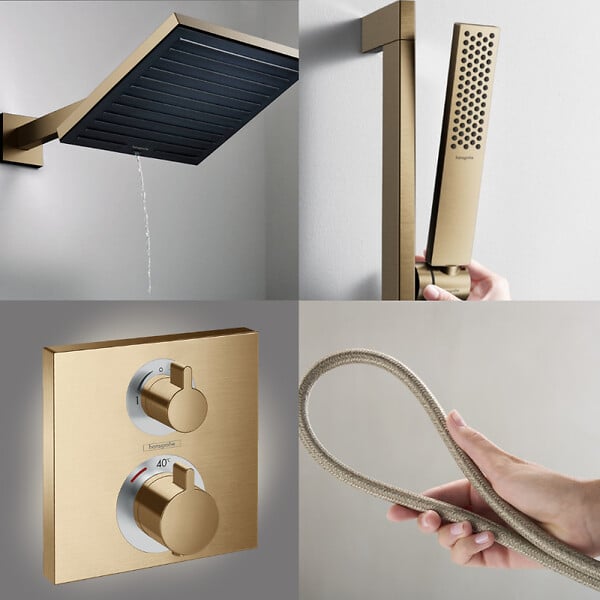 HANSGROHE - Colonne douche thermostatique Ecostat Square Douche de tête Pulsify S Flexible Designflex Douchette Pulsify E  bronze - large
