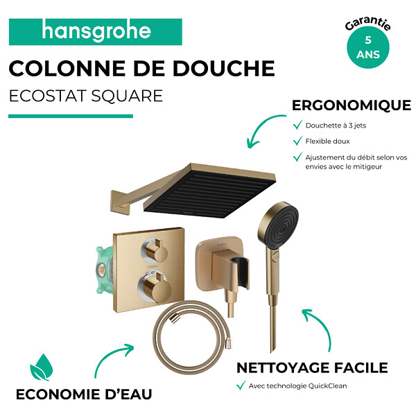 HANSGROHE - Colonne douche thermostatique Ecostat Square Douche de tête PulsifyS Flexible Designflex Douchette Pulsify bronze - large