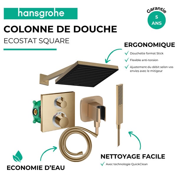 HANSGROHE - Colonne douche thermostatique Ecostat Square Douche de tête Pulsify S Flexible Isiflex Douchette Pulsify E  bronze - large