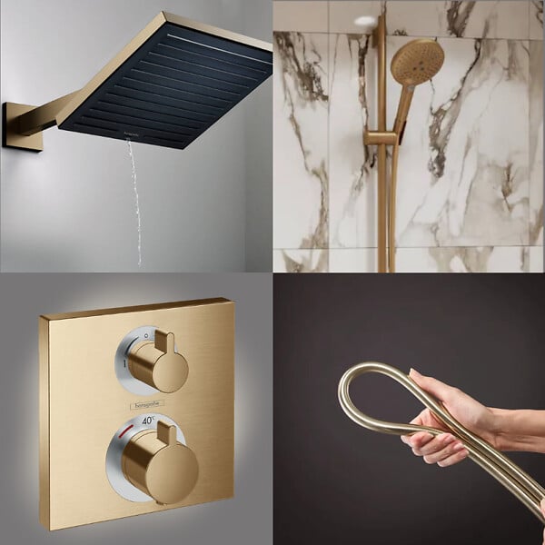 HANSGROHE - Colonne douche thermostatique Ecostat Square Douche de tête PulsifyS Flexible Isiflex Douchette Raindance SelectS bronze - large