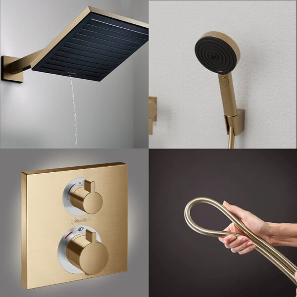 HANSGROHE - Colonne douche thermostatique Ecostat Square Douche de tête Pulsify S Flexible Isiflex Douchette Pulsify bronze brossé - large