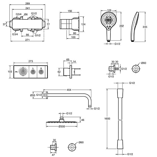 JACOB DELAFON - Colonne de douche encastrée thermostatique Grands Boulevards ronde chromée - large
