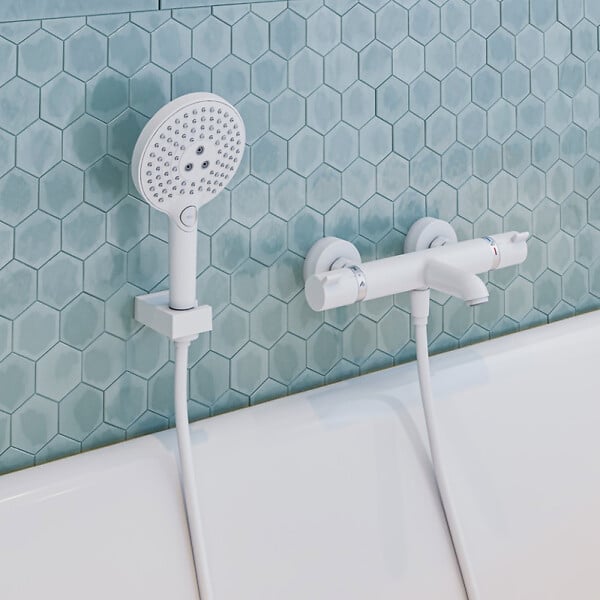 HANSGROHE - Pommeau de douche Raindance Select S EcoSmart 120 3 jets + flexible Isiflex blanc mat 160 cm - large