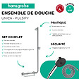 HANSGROHE - Barre de douche PMR Unica 110 avec poignée à gauche Chromé + Pommeau de douche Pulsify 3 jets + flexible Metaflex 160cm - vignette