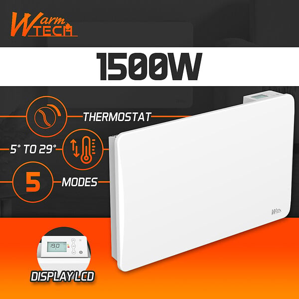 WARM TECH - Radiateur inertie céramique 1500 W - IP24 - Fil pilote 6 ordres. - large