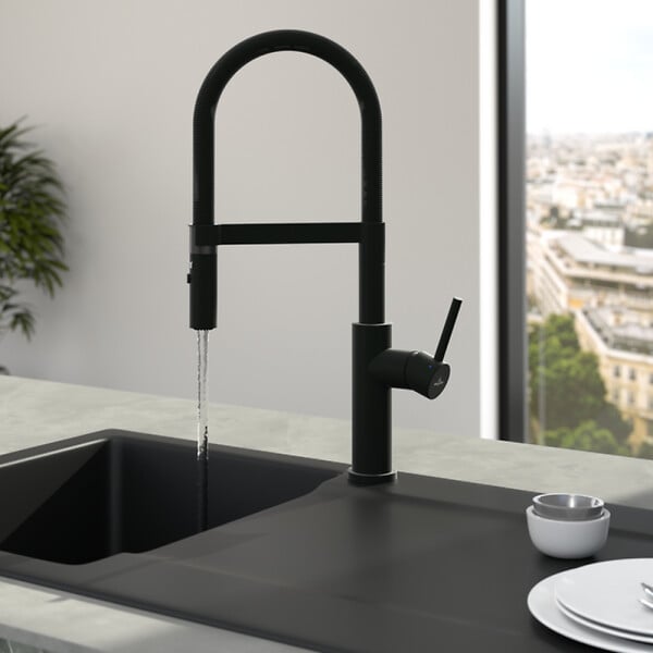 VILLEROY ET BOCH - Robinet cuisine semi-pro  Steel expert 2.0 noir mat - large