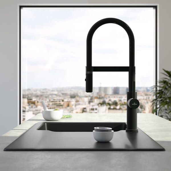 VILLEROY ET BOCH - Robinet cuisine semi-pro  Steel expert 2.0 noir mat - large