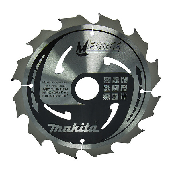 MAKITA - Lame de scie circulaire, MAKITA  B-32041  M-Force T.C.T, 190 x 30 mm, 24 dents, pour bois - large