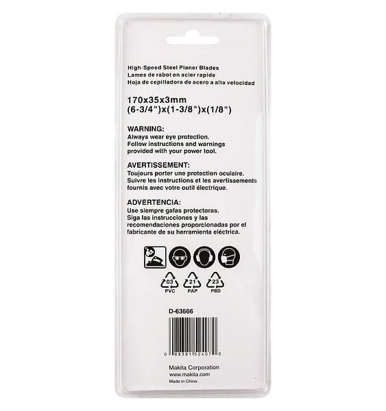 MAKITA - Jeux de Fers MAKITA D-63666 (793186-4) Réaffutables pour rabot HSS 170 mm - large