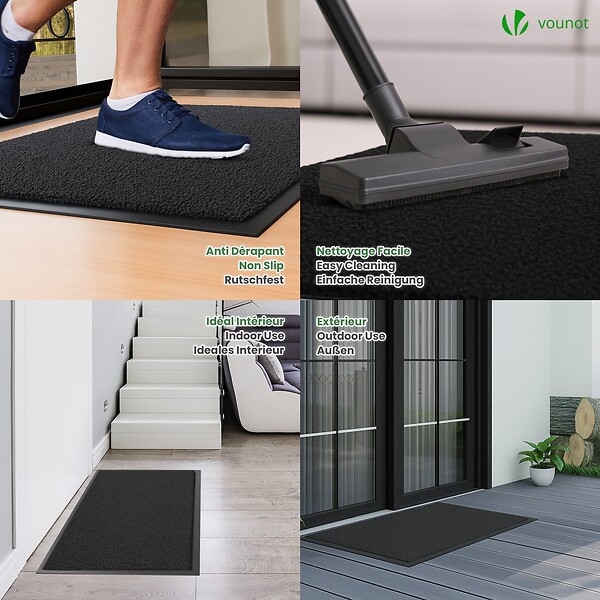 VOUNOT - Lot de 2 Tapis de porte paillasson 40x60cm Noir - large