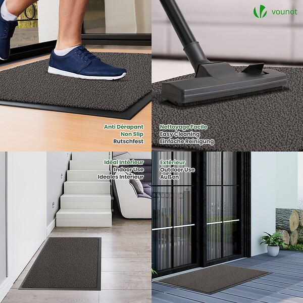 VOUNOT - Lot de 2 Tapis de porte paillasson 60x90cm Anthracite - large