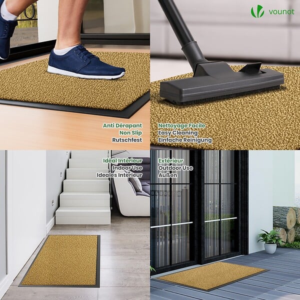 VOUNOT - Tapis de porte paillasson 60x90cm Beige - large