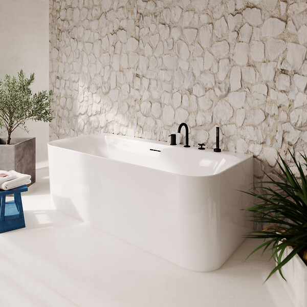VILLEROY ET BOCH - Baignoire murale semi-îlot Loop & Friends avec bonde et trop-plein blanc - large