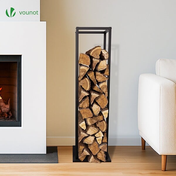 VOUNOT - Range bûche vertical pour cheminée 33x33x112cm acier noir - large