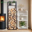 VOUNOT - Range bûche vertical télescopique pour cheminée avec étagère de MDF 45x32x170cm acier noir - vignette