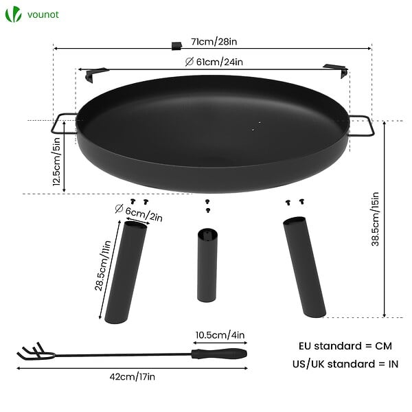 VOUNOT - Brasero Exterieur en Metal avec Grille Tisonnier diametre 60cm noir - large
