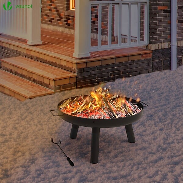 VOUNOT - Brasero Exterieur en Metal avec Grille Tisonnier diametre 60cm noir - large