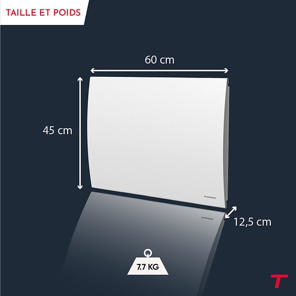 THOMSON - Radiateur électrique fixe à inertie sèche céramique - THOMSON - CLEO 1000W - Thermostat interchangeable - horizontal blanc - NF - large