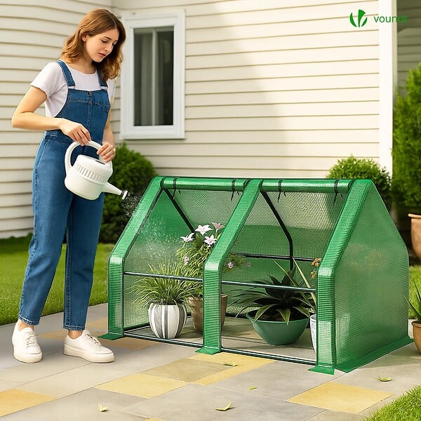 VOUNOT - Mini Serre de jardin avec 2 portes enroulables bache PE renforcee 135g/m2 180x90x90cm Vert - large