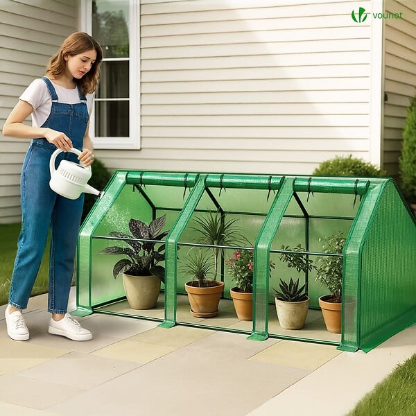 VOUNOT - Mini Serre de jardin avec 3 portes enroulables bache PE renforcee 135g/m2 270x90x90cm Vert - large