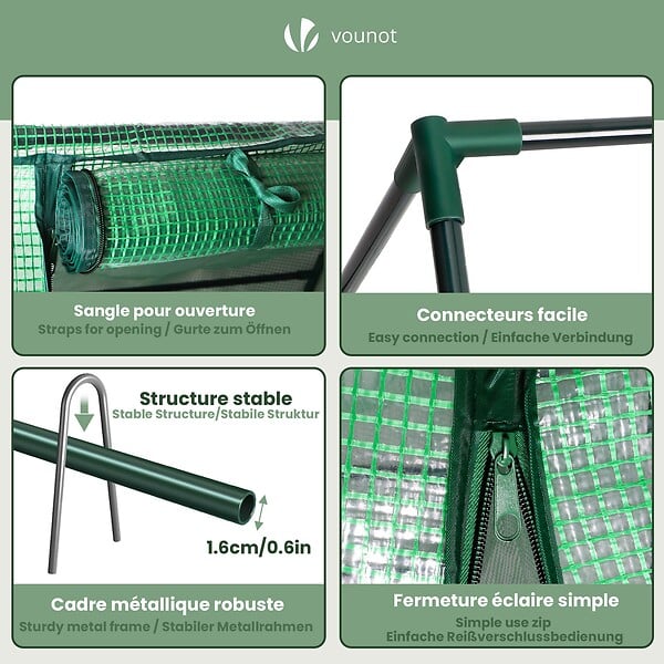 VOUNOT - Mini Serre de jardin avec 3 portes enroulables bache PE renforcee 135g/m2 270x90x90cm Vert - large