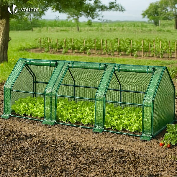 VOUNOT - Mini Serre de jardin avec 3 portes enroulables bache PE renforcee 135g/m2 270x90x90cm Vert - large