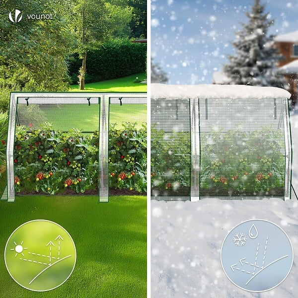 VOUNOT - Mini Serre de jardin avec 3 portes enroulables bache PE renforcee 135g/m2 270x90x90cm Blanc - large