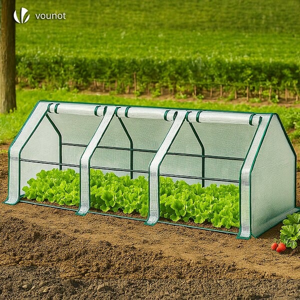 VOUNOT - Mini Serre de jardin avec 3 portes enroulables bache PE renforcee 135g/m2 270x90x90cm Blanc - large