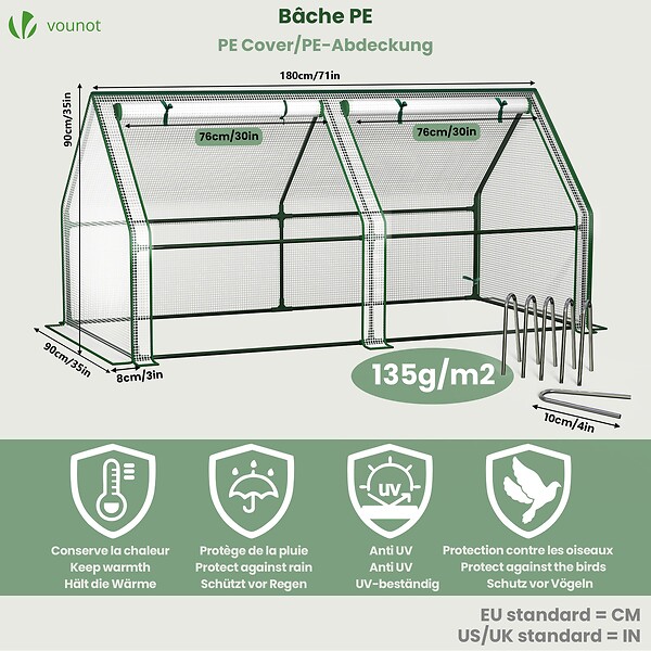 VOUNOT - Mini Serre de jardin avec 2 portes enroulables bache PE renforcee 135g/m2 180x90x90cm Blanc - large