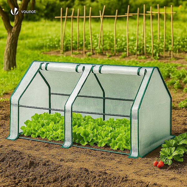 VOUNOT - Mini Serre de jardin avec 2 portes enroulables bache PE renforcee 135g/m2 180x90x90cm Blanc - large