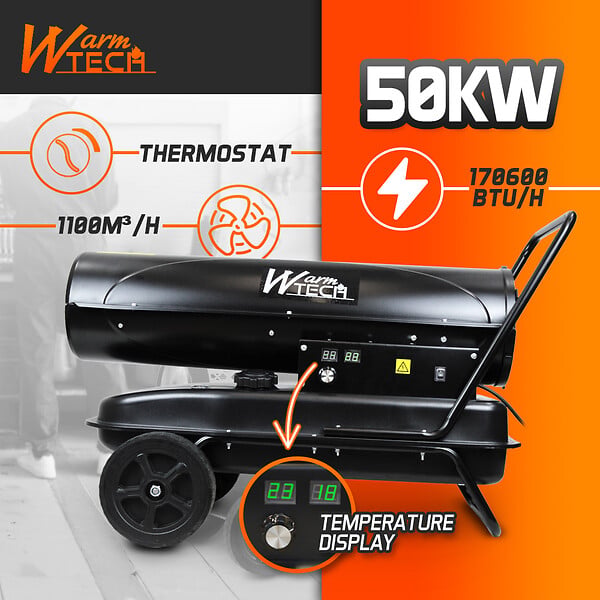WARM TECH - Canon à chaleur diesel 50 KW avec roues - large