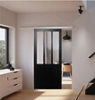 GD MENUISERIES - Porte Coulissante Atelier Noir Vitrée H204 x L73 cm, Rail Alu - vignette