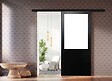 GD MENUISERIES - Porte Coulissante Atelier Noir Vitrée H204 x L93 cm sans meneau, Rail alu Bandeau Noir - vignette