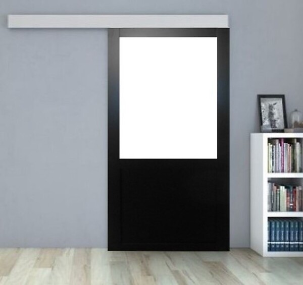 GD MENUISERIES - Porte Coulissante Atelier Noir Vitrée H204 x L83 cm sans meneau, Rail Alu - large