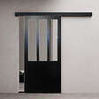 GD MENUISERIES - Porte Coulissante Atelier Noir Vitrée H204 x L83 cm, Rail alu Bandeau Noir - vignette