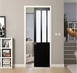 GD MENUISERIES - Porte Coulissante Atelier Noir vitre depoli H204 x L73 cm, Galandage, kit finition - vignette