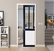 GD MENUISERIES - Porte Coulissante Atelier noir, blanc Vitrée H204 x L73 cm, Galandage, kit de finition - vignette