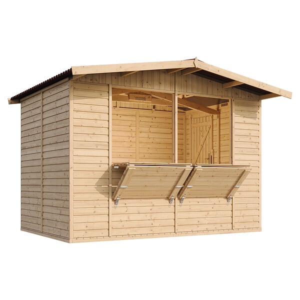 TIMBELA - TIMBELA M150 - Maison de jardin en bois - Grand stand de vendeur avec comptoir - H232 x L336x l263 cm/6 m² - large