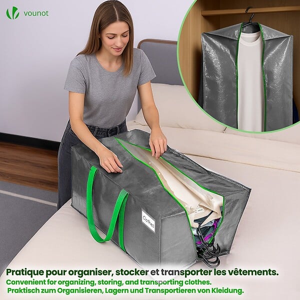 VOUNOT - Lot de 10 sacs de demenagement grand format avec sangles et poignee gris - large