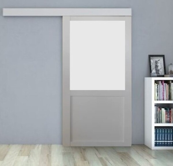 GD MENUISERIES - Porte Coulissante Athena Blanc H204 x L83 cm, Rail alu Bandeau Blanc - large