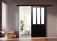 GD MENUISERIES - Porte Coulissante Atelier Noir vitre depoli H204 x L83 cm, Rail alu Bandeau Noir - vignette