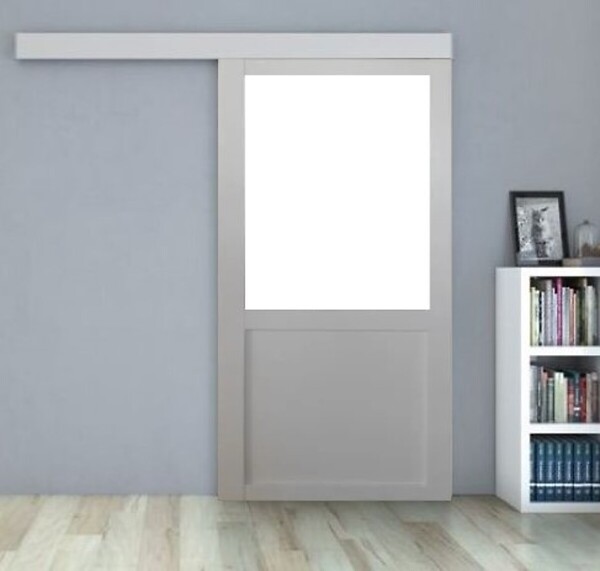 GD MENUISERIES - Porte Coulissante Atelier Blanc H204 x L83 cm sans meneau, Rail alu Bandeau Blanc - large