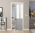 GD MENUISERIES - Porte Coulissante Atelier blanc vitre depoli H204 x L73 cm, Galandage, kit de finition - vignette