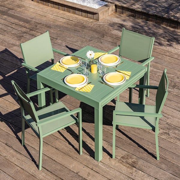 HAPPY GARDEN - Salon de jardin VENEZIA extensible 90/180 en textilène vert sauge 8 places - aluminium vert sauge - large