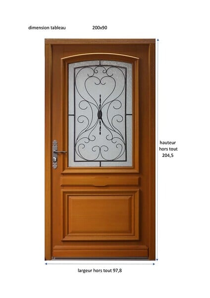 GD MENUISERIES - Porte d'entrée Bois Vitrée Marine, H200 x L90 cm Côte Tableau p. Gauche - large