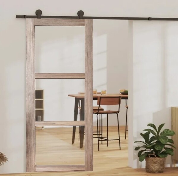 GD MENUISERIES - Porte Coulissante bois Frake Vitrage transparent H204 x L83 cm, railroulette - large