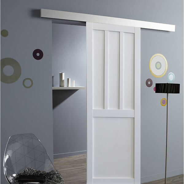 GD MENUISERIES - Porte Coulissante Atelier 2 Panneaux Blanc H204 x L73 cm, Rail Alu - large