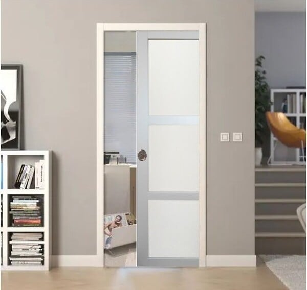 GD MENUISERIES - Porte Coulissante Greyria Gris Clair Vitrée H204 x L73 cm, Galandage, kit de finition - large